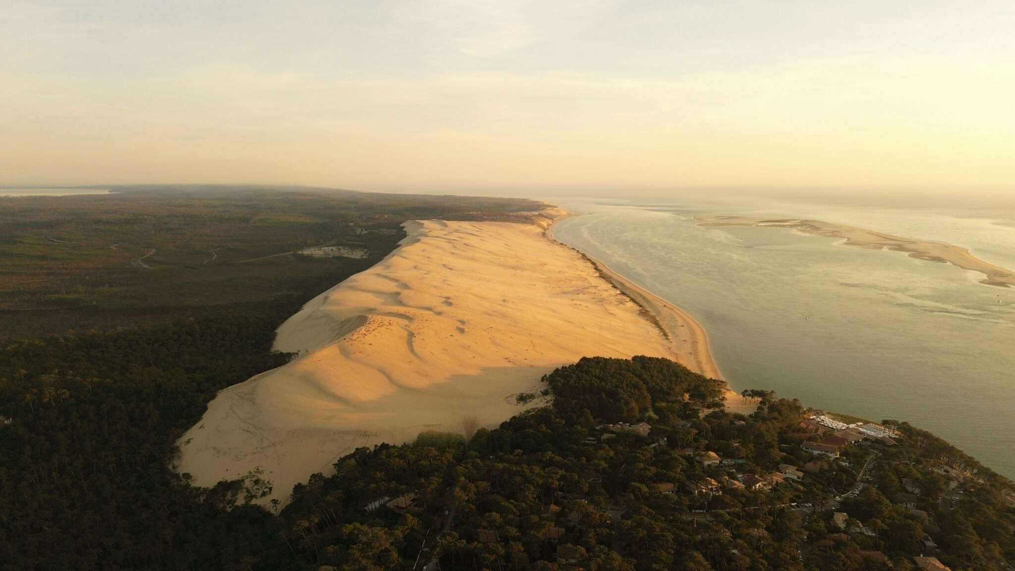 Dune du Pilat vue depuis le sommet : sable et océan Atlantique